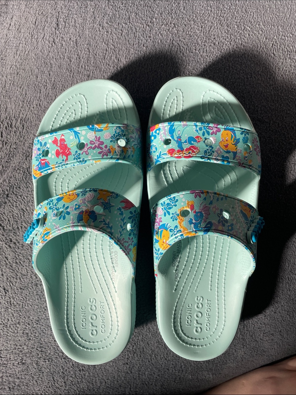 CROCS Women’s Aqua Little Mermaid Print Double-Strap Slide Sandals